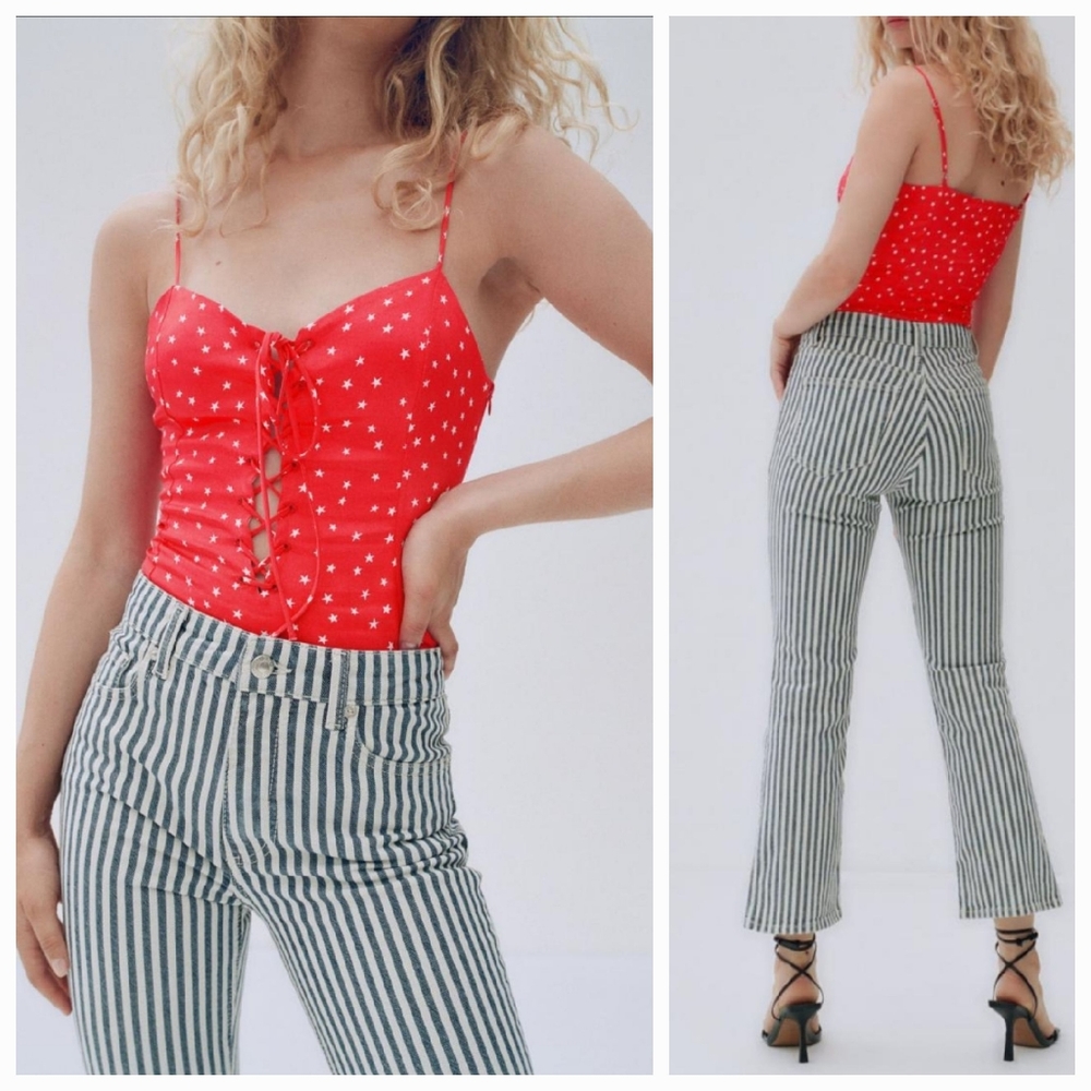 Red Bodysuit By Zara Adjustable Satin Star Corset